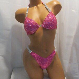 NPC competition  WELLNESS  suit HOT PINK  ALL RHINESTONES HANDMADE 36D CUP SMALL